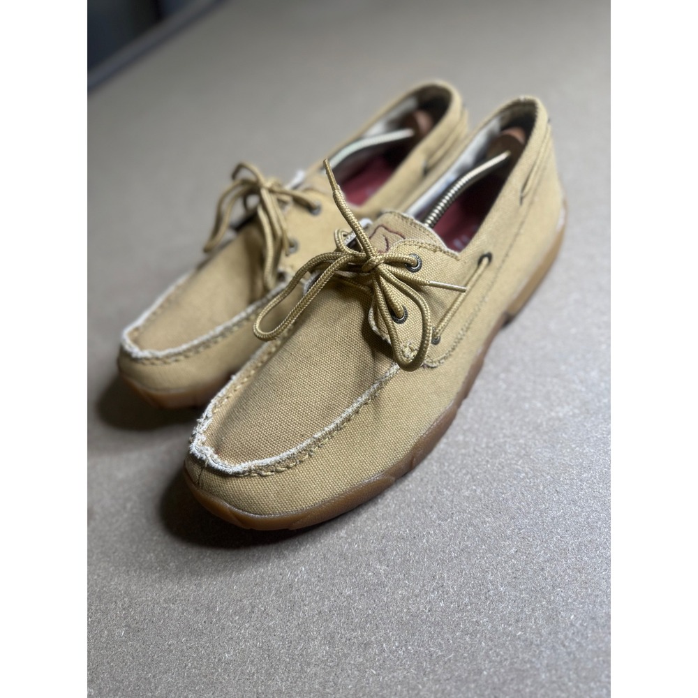 Twisted X Mens Tan Canvas Driving Loafers Boat Shoes MDM0053 Tan 10.5 M